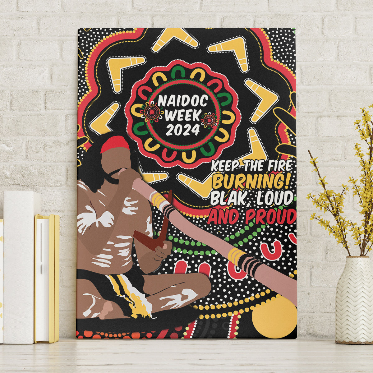 Australia Didgeridoo NAIDOC Week 2024 Canvas Wall Art Keep The Fire Burning Blak Loud and Proud