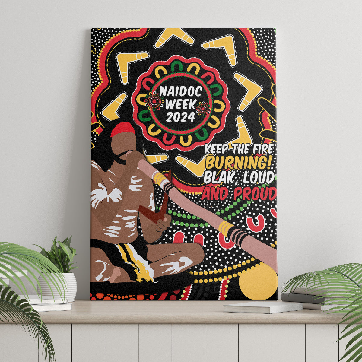 Australia Didgeridoo NAIDOC Week 2024 Canvas Wall Art Keep The Fire Burning Blak Loud and Proud
