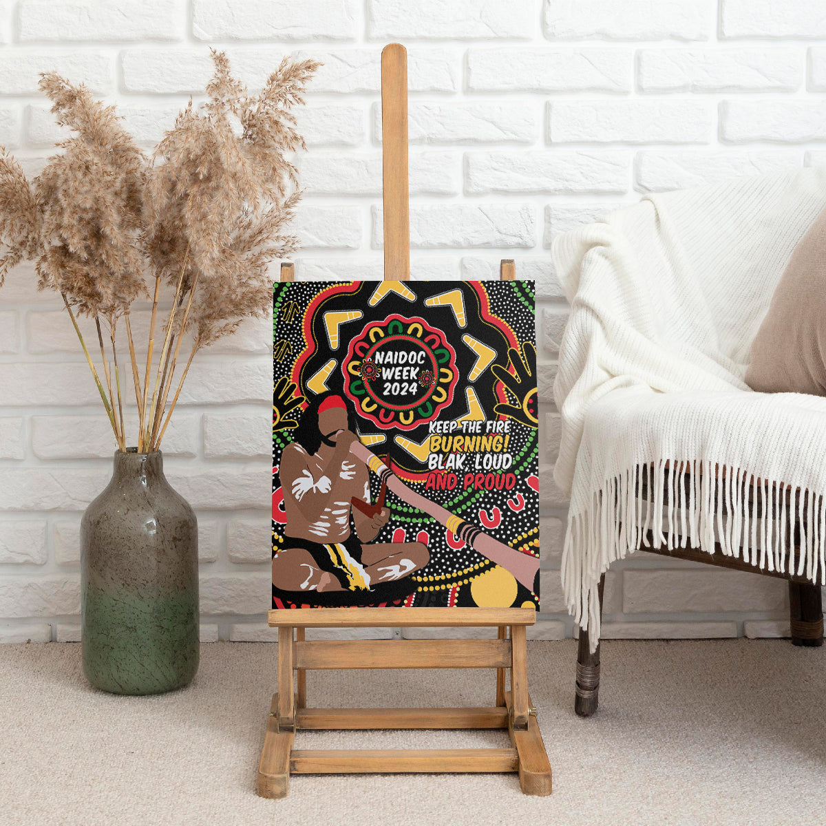Australia Didgeridoo NAIDOC Week 2024 Canvas Wall Art Keep The Fire Burning Blak Loud and Proud