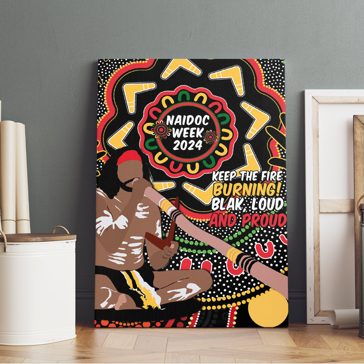 Australia Didgeridoo NAIDOC Week 2024 Canvas Wall Art Keep The Fire Burning Blak Loud and Proud