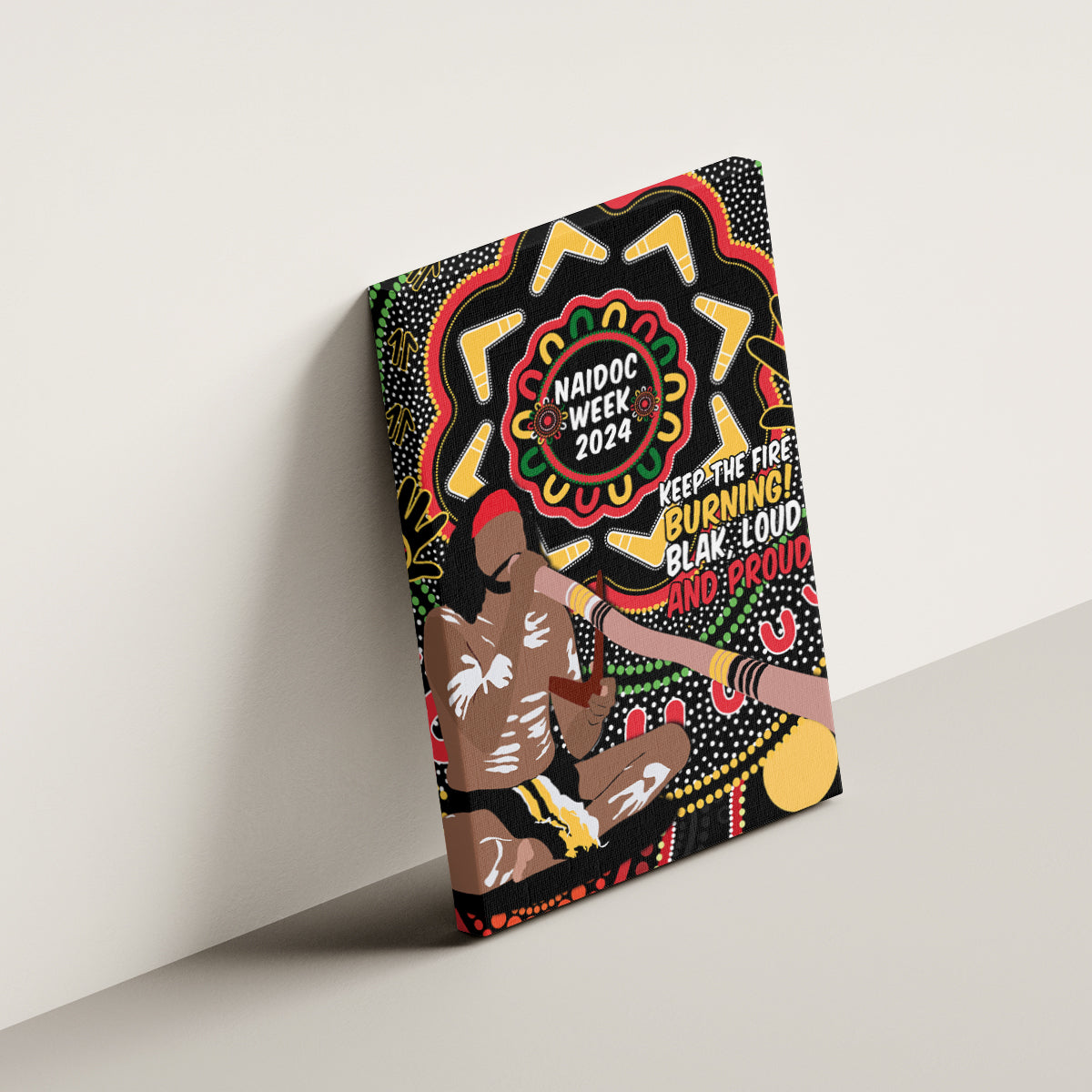 Australia Didgeridoo NAIDOC Week 2024 Canvas Wall Art Keep The Fire Burning Blak Loud and Proud