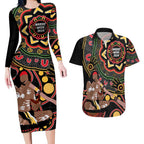 Australia Didgeridoo NAIDOC Week 2024 Couples Matching Long Sleeve Bodycon Dress and Hawaiian Shirt Keep The Fire Burning Blak Loud and Proud