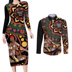 Australia Didgeridoo NAIDOC Week 2024 Couples Matching Long Sleeve Bodycon Dress and Long Sleeve Button Shirt Keep The Fire Burning Blak Loud and Proud