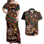 Australia Didgeridoo NAIDOC Week 2024 Couples Matching Off Shoulder Maxi Dress and Hawaiian Shirt Keep The Fire Burning Blak Loud and Proud