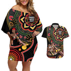 Australia Didgeridoo NAIDOC Week 2024 Couples Matching Off Shoulder Short Dress and Hawaiian Shirt Keep The Fire Burning Blak Loud and Proud