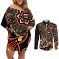 Australia Didgeridoo NAIDOC Week 2024 Couples Matching Off Shoulder Short Dress and Long Sleeve Button Shirt Keep The Fire Burning Blak Loud and Proud