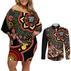 Australia Didgeridoo NAIDOC Week 2024 Couples Matching Off Shoulder Short Dress and Long Sleeve Button Shirt Keep The Fire Burning Blak Loud and Proud