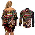 Australia Didgeridoo NAIDOC Week 2024 Couples Matching Off Shoulder Short Dress and Long Sleeve Button Shirt Keep The Fire Burning Blak Loud and Proud