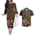 Australia Didgeridoo NAIDOC Week 2024 Couples Matching Off The Shoulder Long Sleeve Dress and Hawaiian Shirt Keep The Fire Burning Blak Loud and Proud