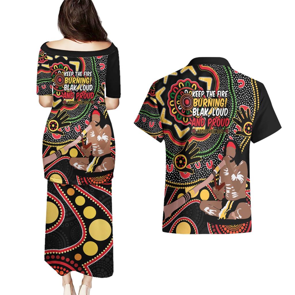 Australia Didgeridoo NAIDOC Week 2024 Couples Matching Puletasi and Hawaiian Shirt Keep The Fire Burning Blak Loud and Proud