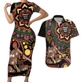 Australia Didgeridoo NAIDOC Week 2024 Couples Matching Short Sleeve Bodycon Dress and Hawaiian Shirt Keep The Fire Burning Blak Loud and Proud