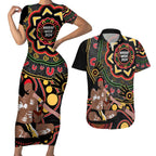 Australia Didgeridoo NAIDOC Week 2024 Couples Matching Short Sleeve Bodycon Dress and Hawaiian Shirt Keep The Fire Burning Blak Loud and Proud