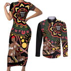 Australia Didgeridoo NAIDOC Week 2024 Couples Matching Short Sleeve Bodycon Dress and Long Sleeve Button Shirt Keep The Fire Burning Blak Loud and Proud