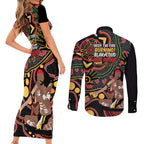 Australia Didgeridoo NAIDOC Week 2024 Couples Matching Short Sleeve Bodycon Dress and Long Sleeve Button Shirt Keep The Fire Burning Blak Loud and Proud