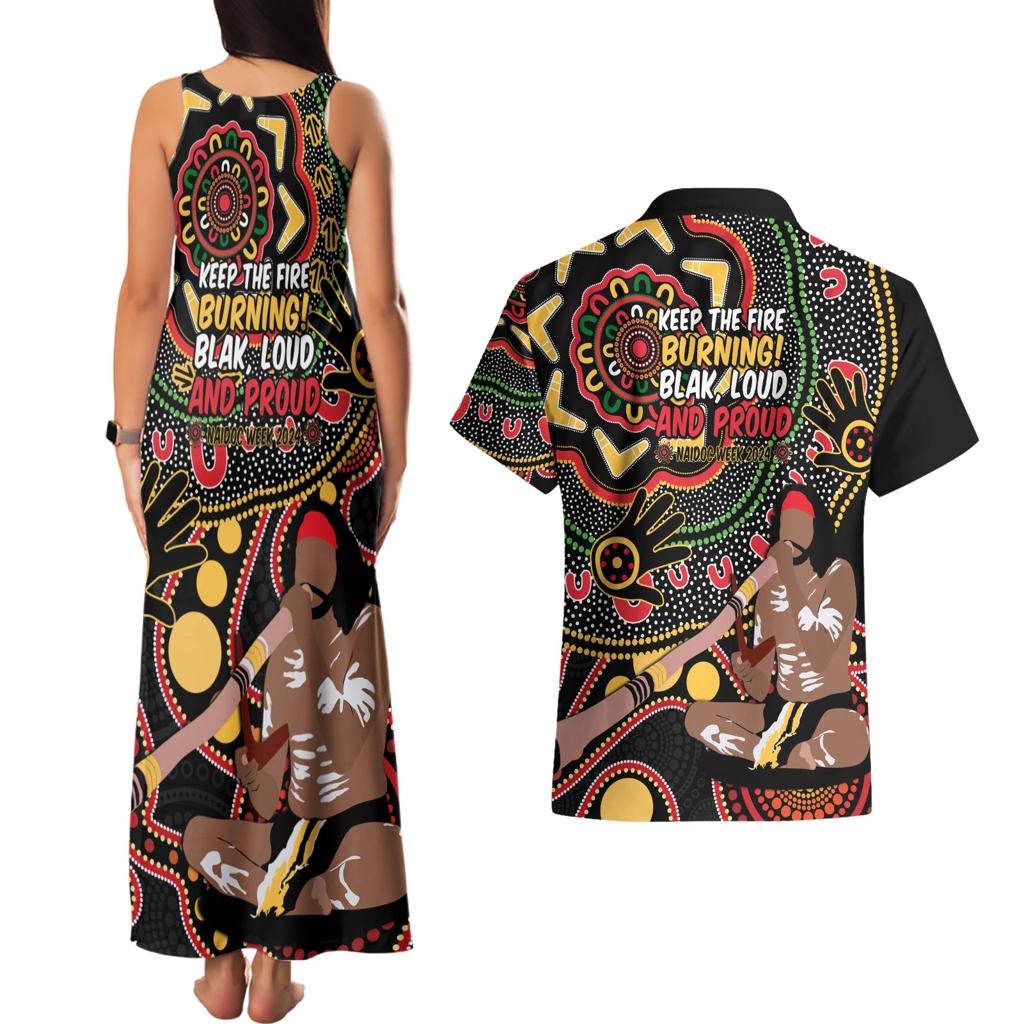Australia Didgeridoo NAIDOC Week 2024 Couples Matching Tank Maxi Dress and Hawaiian Shirt Keep The Fire Burning Blak Loud and Proud