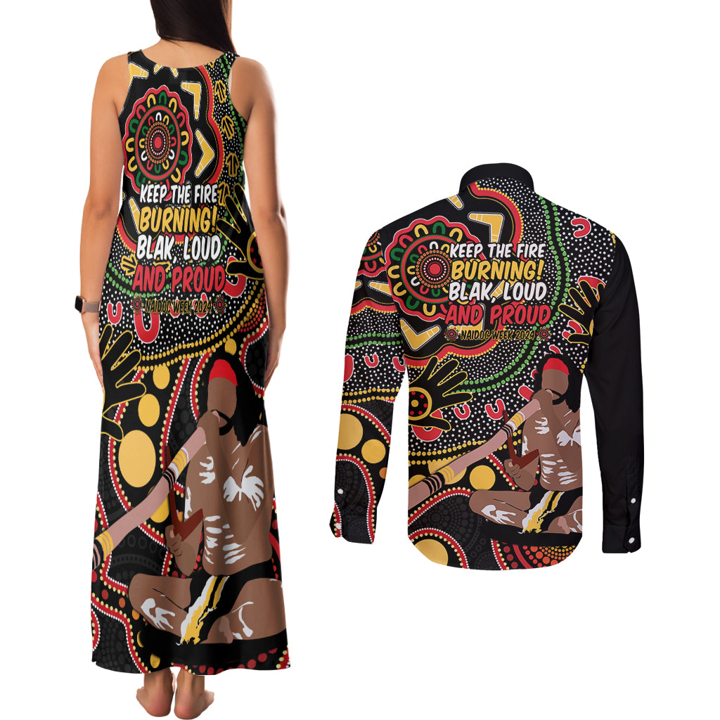 Australia Didgeridoo NAIDOC Week 2024 Couples Matching Tank Maxi Dress and Long Sleeve Button Shirt Keep The Fire Burning Blak Loud and Proud