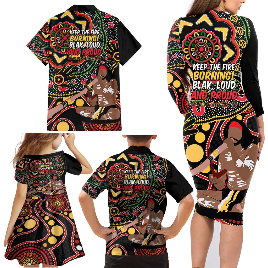 Australia Didgeridoo NAIDOC Week 2024 Family Matching Long Sleeve Bodycon Dress and Hawaiian Shirt Keep The Fire Burning Blak Loud and Proud