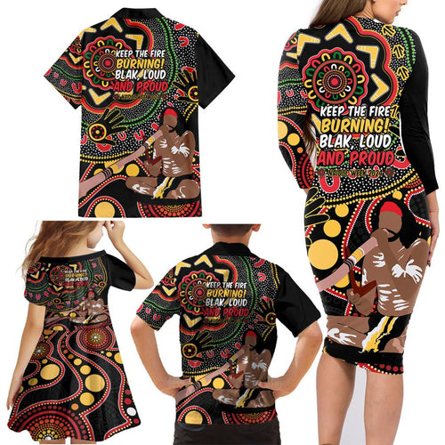 Australia Didgeridoo NAIDOC Week 2024 Family Matching Long Sleeve Bodycon Dress and Hawaiian Shirt Keep The Fire Burning Blak Loud and Proud
