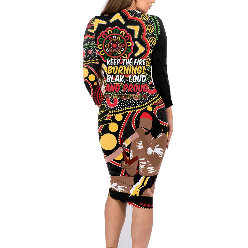 Australia Didgeridoo NAIDOC Week 2024 Family Matching Long Sleeve Bodycon Dress and Hawaiian Shirt Keep The Fire Burning Blak Loud and Proud