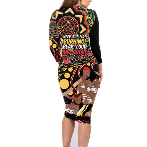 Australia Didgeridoo NAIDOC Week 2024 Family Matching Long Sleeve Bodycon Dress and Hawaiian Shirt Keep The Fire Burning Blak Loud and Proud