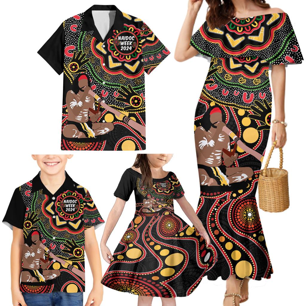 Australia Didgeridoo NAIDOC Week 2024 Family Matching Mermaid Dress and Hawaiian Shirt Keep The Fire Burning Blak Loud and Proud
