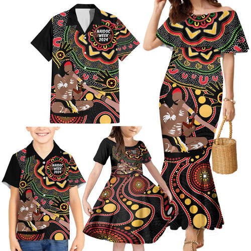 Australia Didgeridoo NAIDOC Week 2024 Family Matching Mermaid Dress and Hawaiian Shirt Keep The Fire Burning Blak Loud and Proud