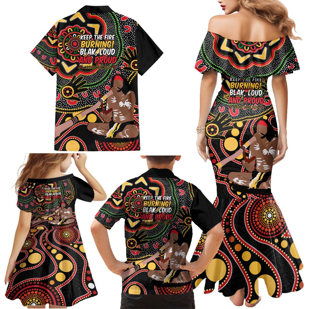 Australia Didgeridoo NAIDOC Week 2024 Family Matching Mermaid Dress and Hawaiian Shirt Keep The Fire Burning Blak Loud and Proud