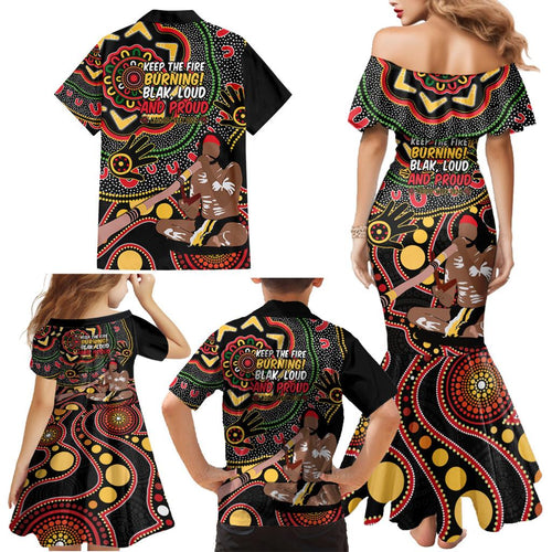 Australia Didgeridoo NAIDOC Week 2024 Family Matching Mermaid Dress and Hawaiian Shirt Keep The Fire Burning Blak Loud and Proud