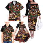 Australia Didgeridoo NAIDOC Week 2024 Family Matching Off Shoulder Long Sleeve Dress and Hawaiian Shirt Keep The Fire Burning Blak Loud and Proud