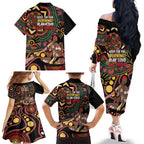 Australia Didgeridoo NAIDOC Week 2024 Family Matching Off Shoulder Long Sleeve Dress and Hawaiian Shirt Keep The Fire Burning Blak Loud and Proud