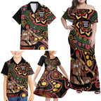 Australia Didgeridoo NAIDOC Week 2024 Family Matching Off Shoulder Maxi Dress and Hawaiian Shirt Keep The Fire Burning Blak Loud and Proud