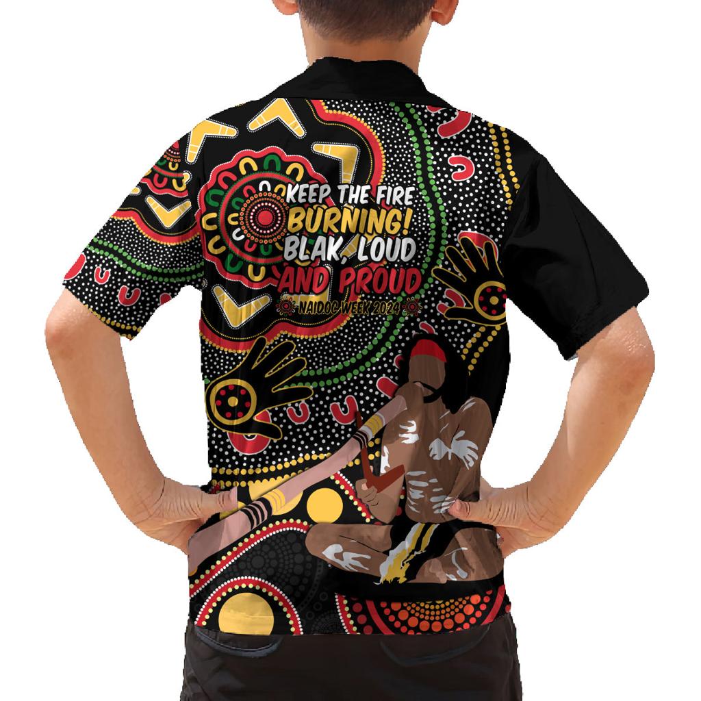 Australia Didgeridoo NAIDOC Week 2024 Family Matching Off Shoulder Maxi Dress and Hawaiian Shirt Keep The Fire Burning Blak Loud and Proud