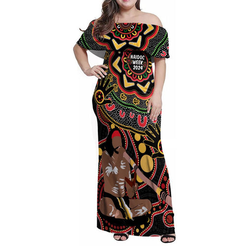 Australia Didgeridoo NAIDOC Week 2024 Family Matching Off Shoulder Maxi Dress and Hawaiian Shirt Keep The Fire Burning Blak Loud and Proud