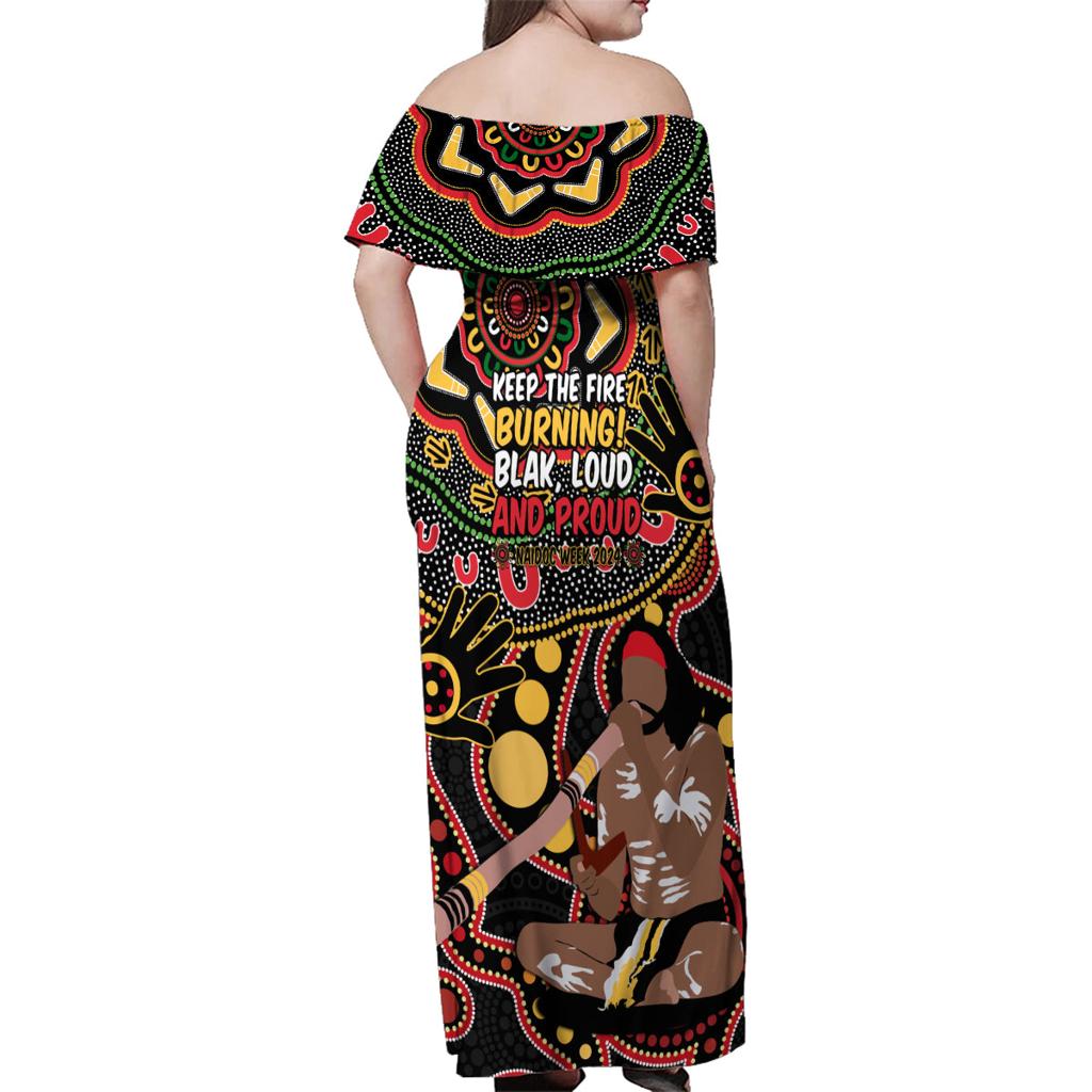Australia Didgeridoo NAIDOC Week 2024 Family Matching Off Shoulder Maxi Dress and Hawaiian Shirt Keep The Fire Burning Blak Loud and Proud