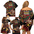 Australia Didgeridoo NAIDOC Week 2024 Family Matching Off Shoulder Short Dress and Hawaiian Shirt Keep The Fire Burning Blak Loud and Proud