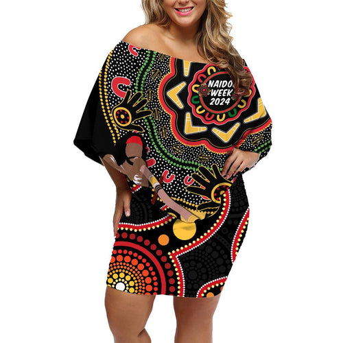 Australia Didgeridoo NAIDOC Week 2024 Family Matching Off Shoulder Short Dress and Hawaiian Shirt Keep The Fire Burning Blak Loud and Proud