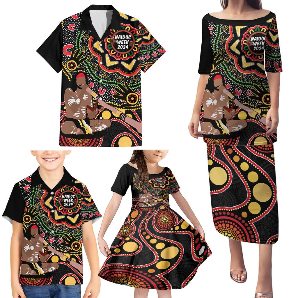 Australia Didgeridoo NAIDOC Week 2024 Family Matching Puletasi and Hawaiian Shirt Keep The Fire Burning Blak Loud and Proud