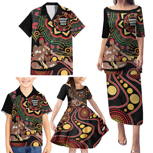 Australia Didgeridoo NAIDOC Week 2024 Family Matching Puletasi and Hawaiian Shirt Keep The Fire Burning Blak Loud and Proud