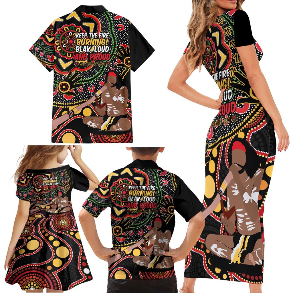 Australia Didgeridoo NAIDOC Week 2024 Family Matching Short Sleeve Bodycon Dress and Hawaiian Shirt Keep The Fire Burning Blak Loud and Proud