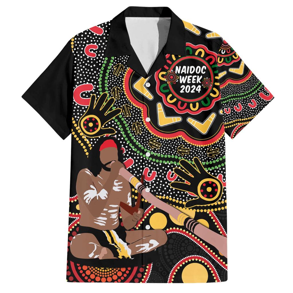 Australia Didgeridoo NAIDOC Week 2024 Family Matching Short Sleeve Bodycon Dress and Hawaiian Shirt Keep The Fire Burning Blak Loud and Proud
