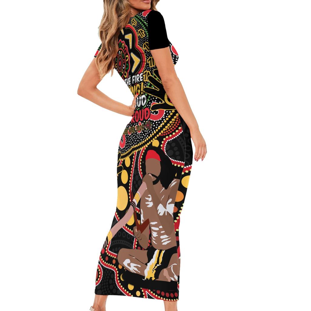 Australia Didgeridoo NAIDOC Week 2024 Family Matching Short Sleeve Bodycon Dress and Hawaiian Shirt Keep The Fire Burning Blak Loud and Proud