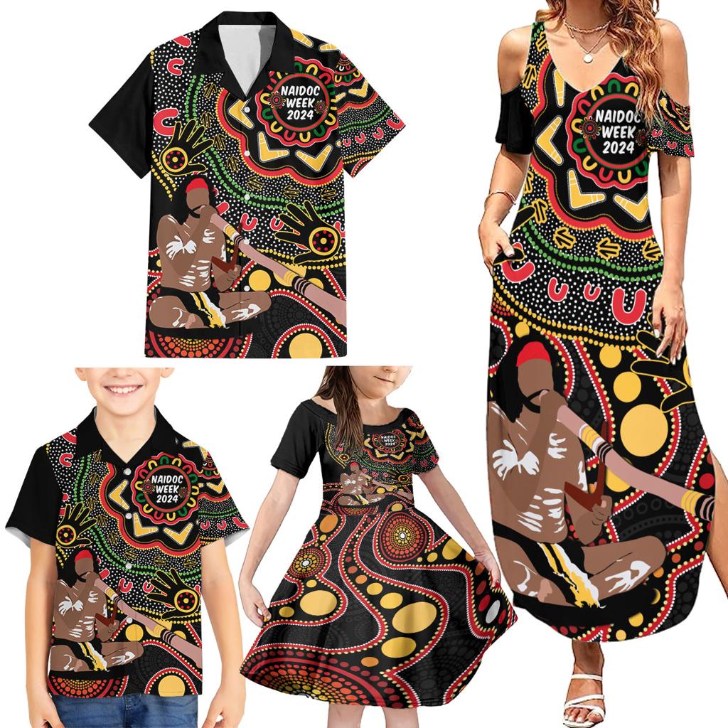 Australia Didgeridoo NAIDOC Week 2024 Family Matching Summer Maxi Dress and Hawaiian Shirt Keep The Fire Burning Blak Loud and Proud