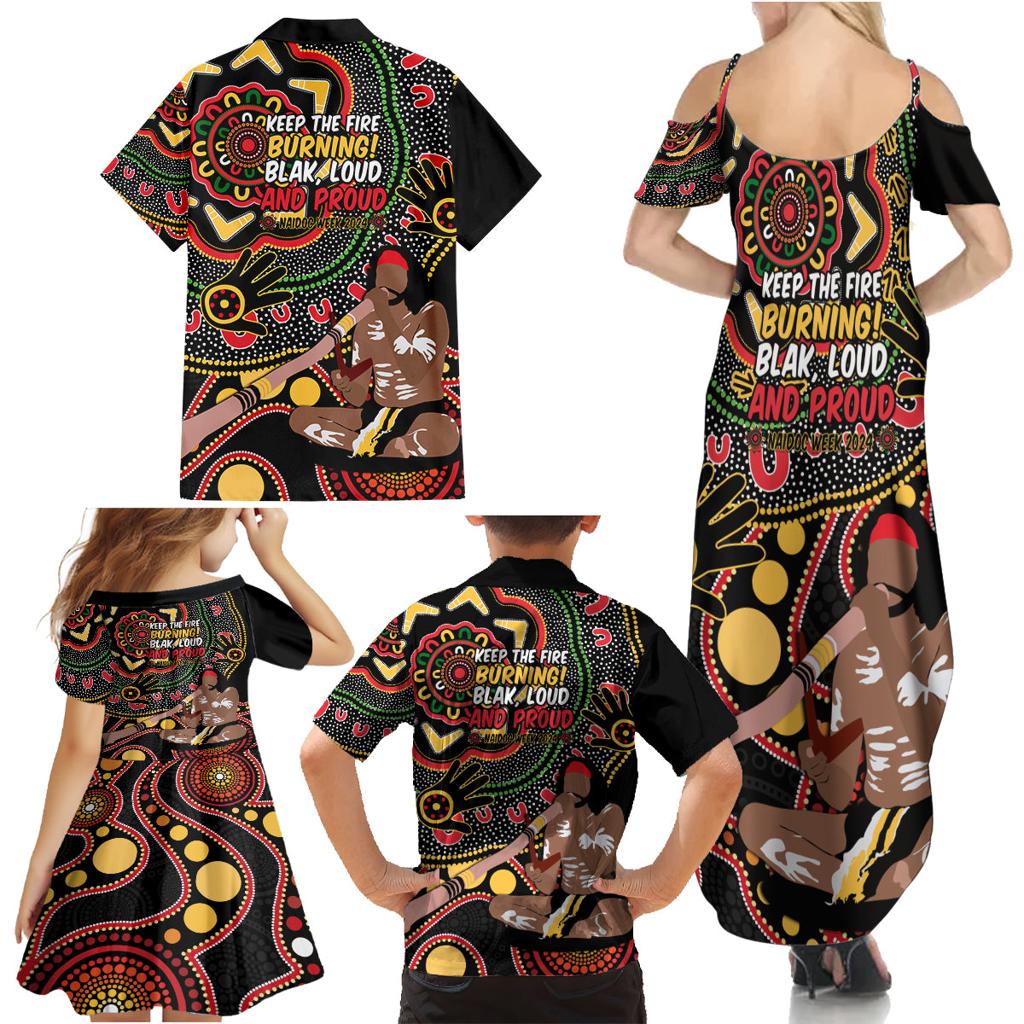 Australia Didgeridoo NAIDOC Week 2024 Family Matching Summer Maxi Dress and Hawaiian Shirt Keep The Fire Burning Blak Loud and Proud