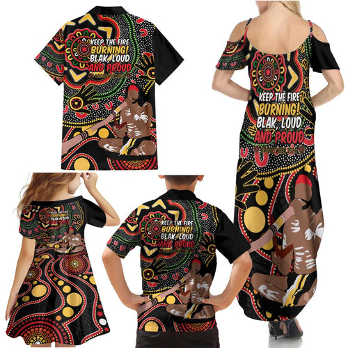 Australia Didgeridoo NAIDOC Week 2024 Family Matching Summer Maxi Dress and Hawaiian Shirt Keep The Fire Burning Blak Loud and Proud
