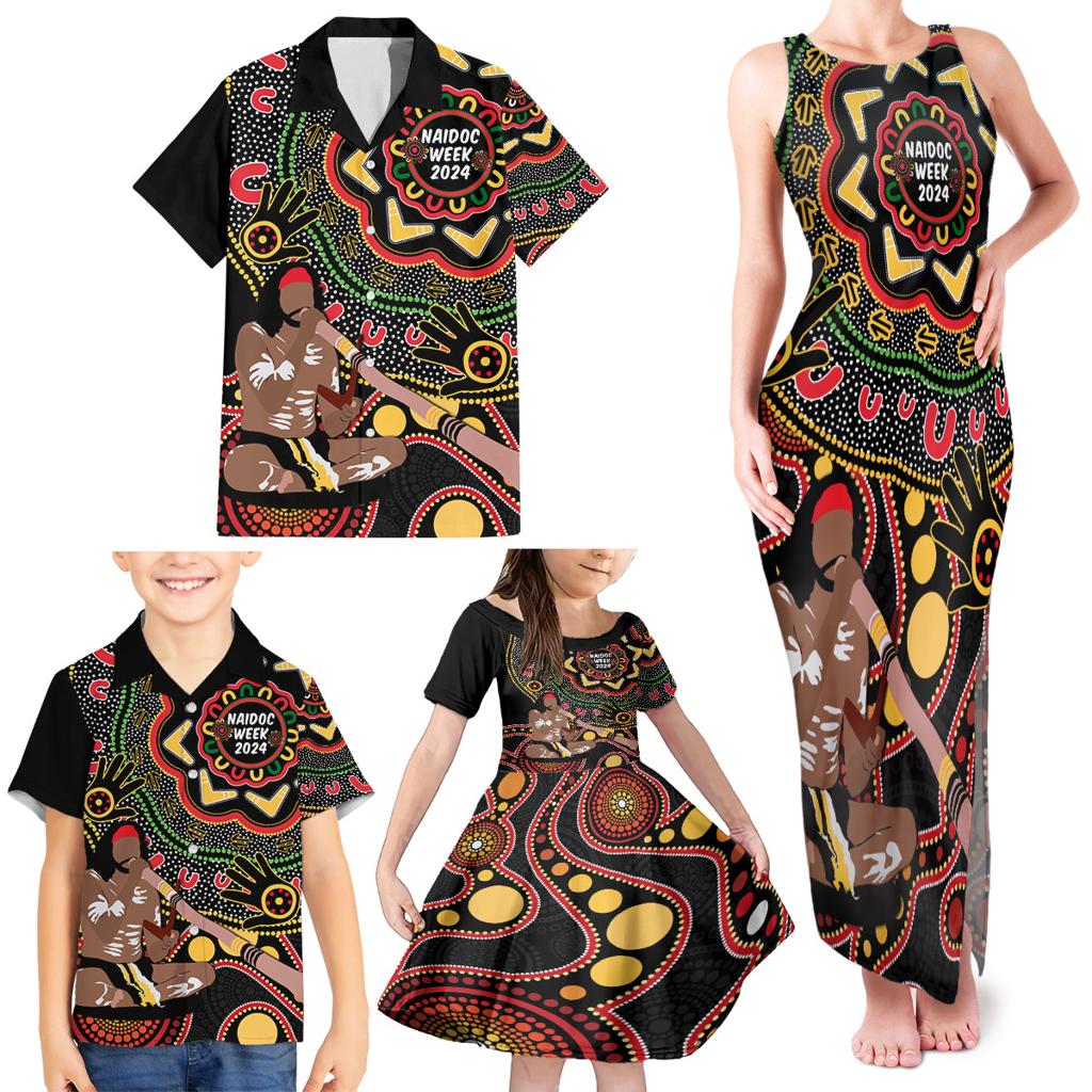 Australia Didgeridoo NAIDOC Week 2024 Family Matching Tank Maxi Dress and Hawaiian Shirt Keep The Fire Burning Blak Loud and Proud