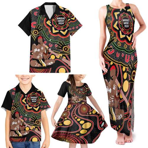 Australia Didgeridoo NAIDOC Week 2024 Family Matching Tank Maxi Dress and Hawaiian Shirt Keep The Fire Burning Blak Loud and Proud