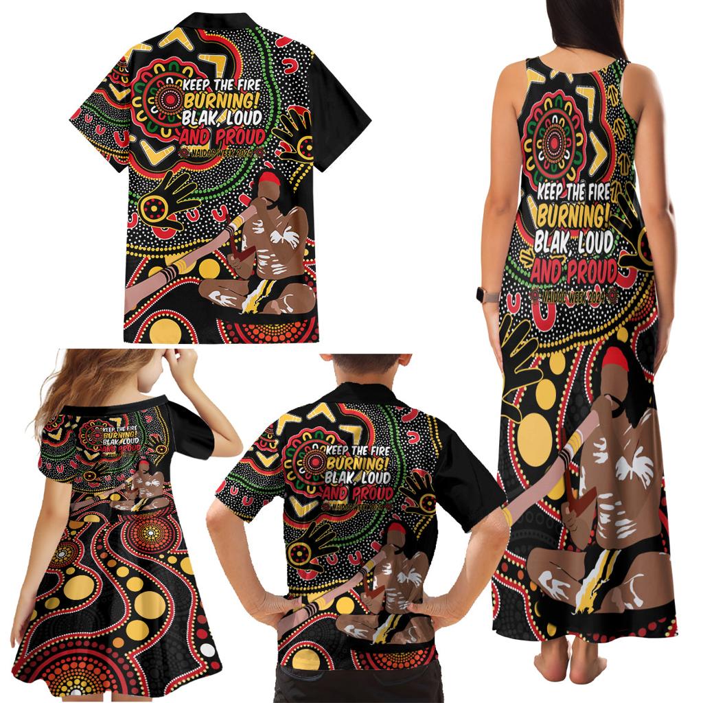 Australia Didgeridoo NAIDOC Week 2024 Family Matching Tank Maxi Dress and Hawaiian Shirt Keep The Fire Burning Blak Loud and Proud