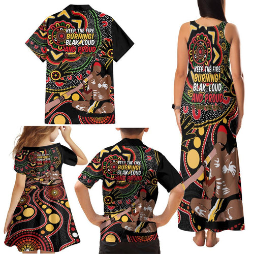 Australia Didgeridoo NAIDOC Week 2024 Family Matching Tank Maxi Dress and Hawaiian Shirt Keep The Fire Burning Blak Loud and Proud