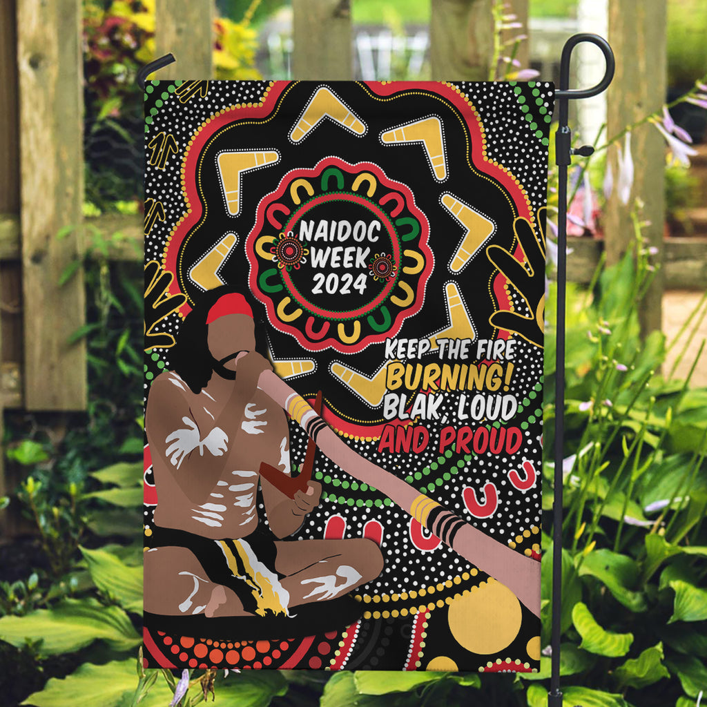 Australia Didgeridoo NAIDOC Week 2024 Garden Flag Keep The Fire Burning Blak Loud and Proud