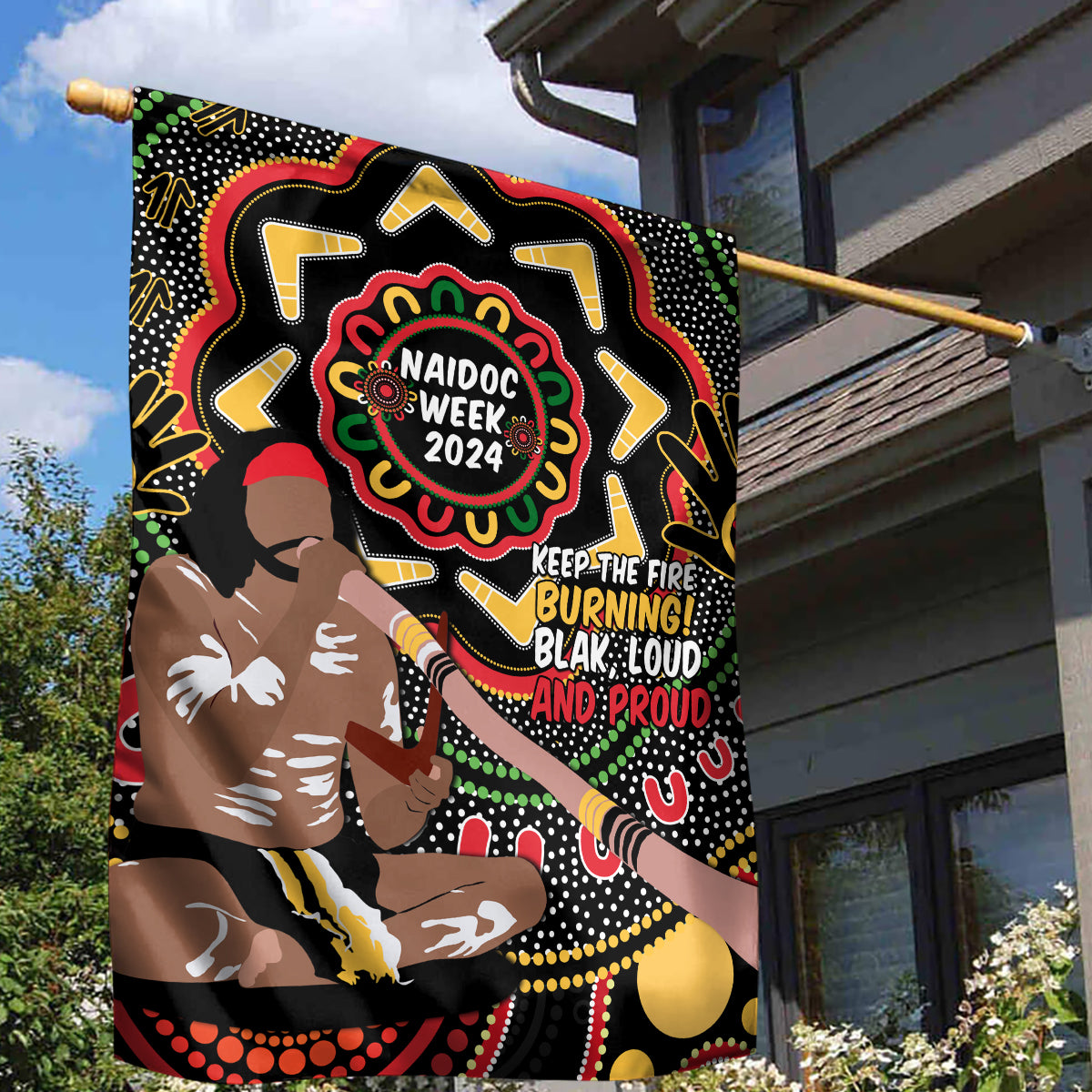 Australia Didgeridoo NAIDOC Week 2024 Garden Flag Keep The Fire Burning Blak Loud and Proud